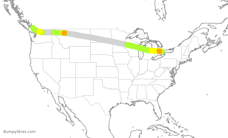 Turbulence forecast map for FLE605, YYZ to YVR