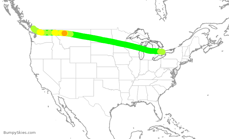 Turbulence forecast map for FLE611, YYZ to YVR