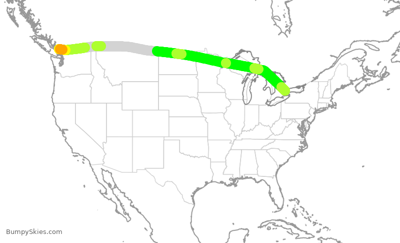 Turbulence forecast map for FLE612, YVR to YYZ