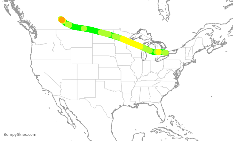Turbulence forecast map for FLE623, YYZ to YYC