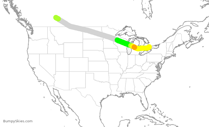Turbulence forecast map for FLE628, YYC to YYZ