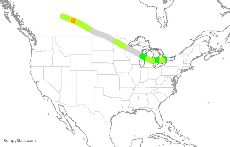 Turbulence forecast map for FLE636, YEG to YYZ