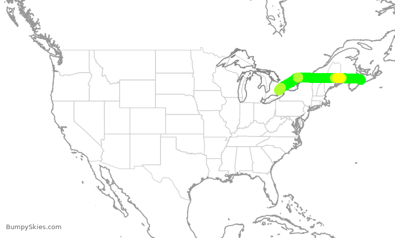 Turbulence forecast map for FLE653, YHZ to YYZ
