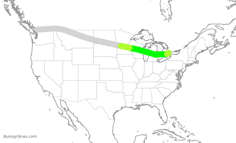 Turbulence forecast map for FLE664, YXX to YYZ