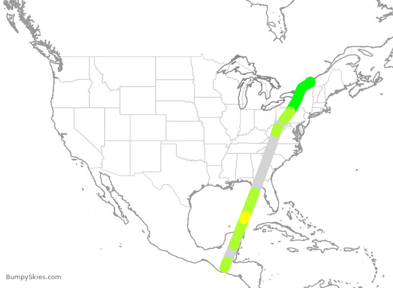 Turbulence forecast map for FLE7115, GUA to YUL