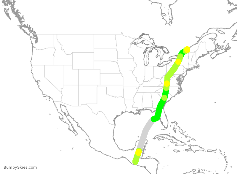 Turbulence forecast map for FLE7153, GGT to YUL