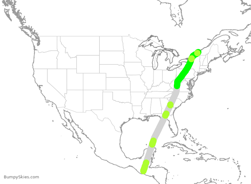 Turbulence forecast map for FLE7157, GGT to YUL