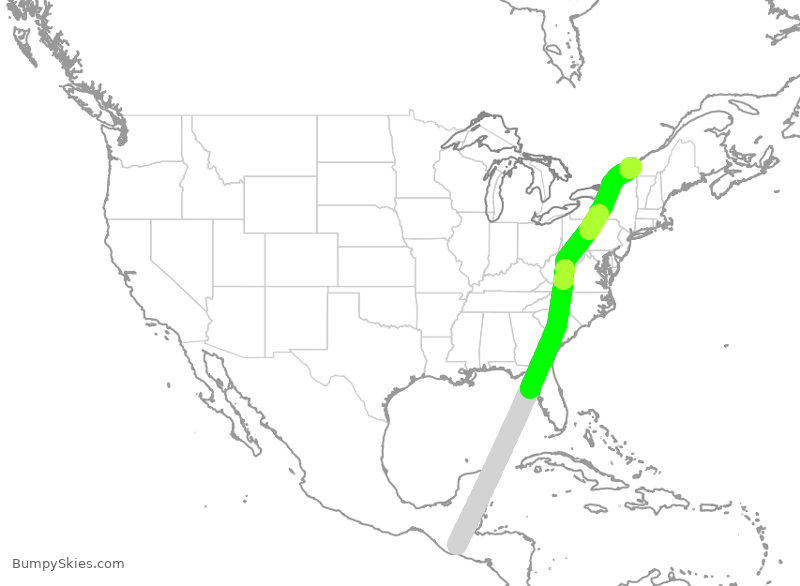 Turbulence forecast map for FLE7159, GUA to YUL