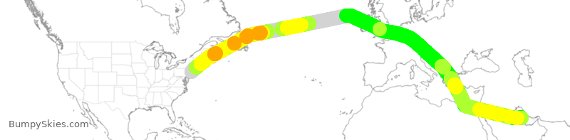 Turbulence forecast map for GFA7092, JFK to BAH