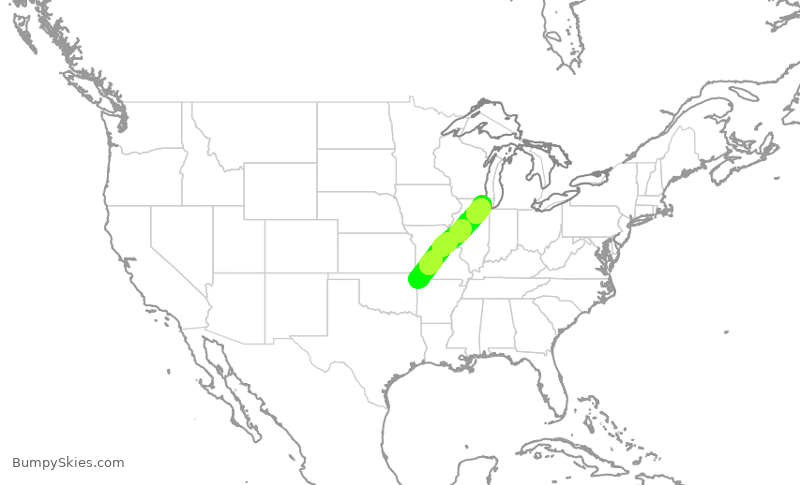 Turbulence forecast map for GJS3371, XNA to ORD