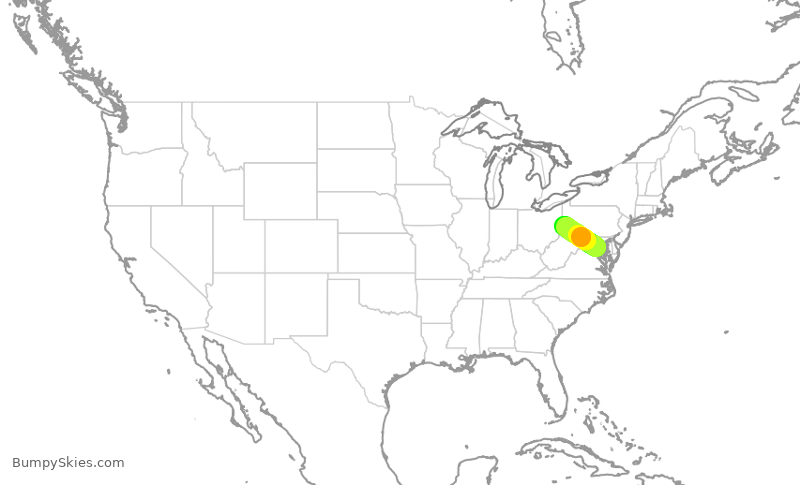 Turbulence forecast map for GJS3385, DCA to PIT