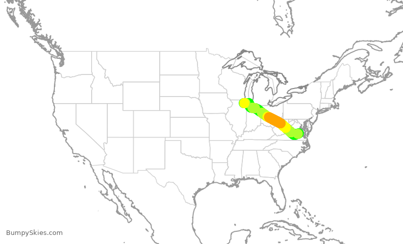 Turbulence forecast map for GJS3393, RIC to ORD