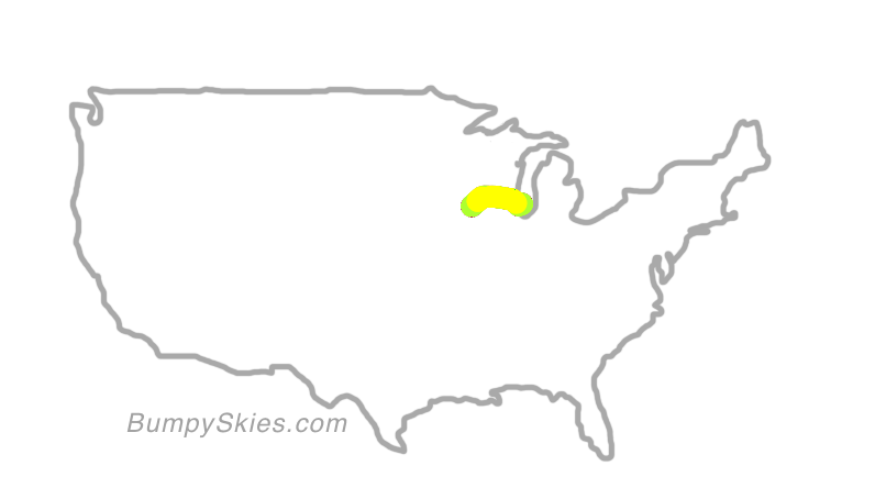 Map of continental US with illustrated flight path and turbulence forecast (described in text below)