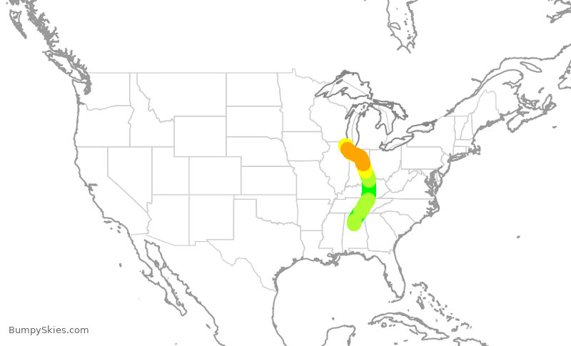Turbulence forecast map for GJS4168, BHM to ORD
