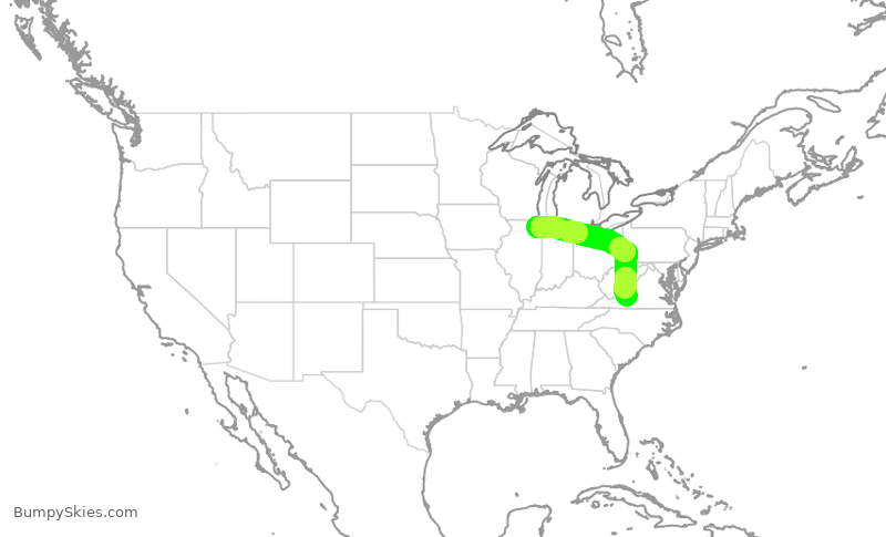 Turbulence forecast map for GJS4171, ORD to ROA