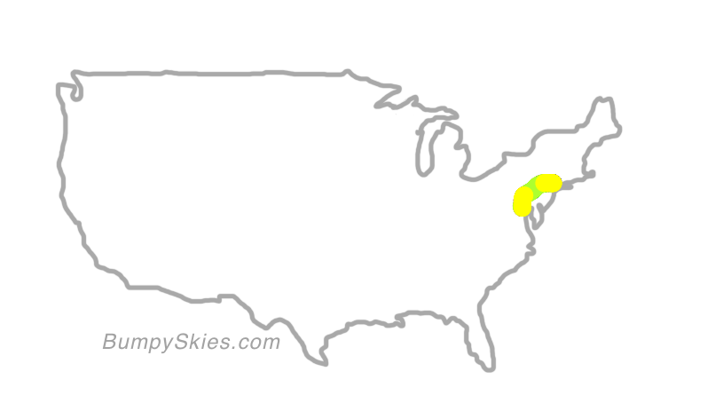 Map of continental US with illustrated flight path and turbulence forecast (described in text below)
