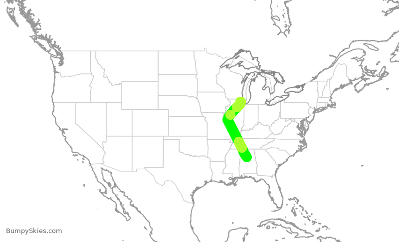 Turbulence forecast map for GJS4185, BHM to ORD