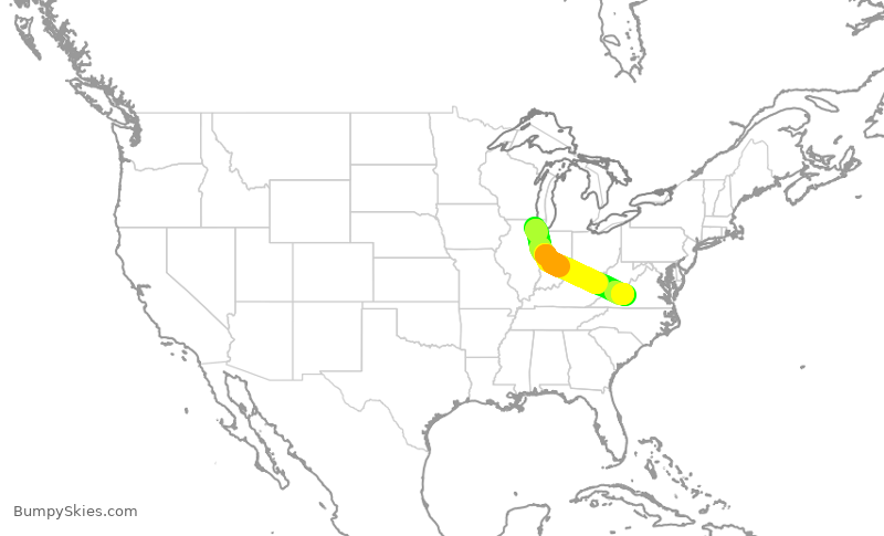 Turbulence forecast map for GJS4186, ORD to ROA