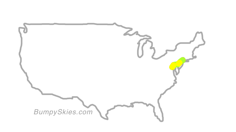 Map of continental US with illustrated flight path and turbulence forecast (described in text below)
