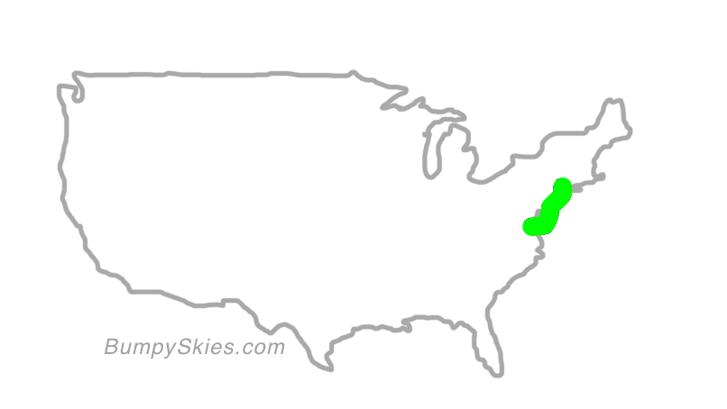 Map of continental US with illustrated flight path and turbulence forecast (described in text below)