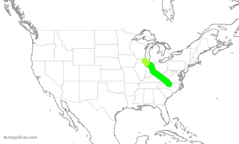 Turbulence forecast map for GJS4193, GSO to ORD