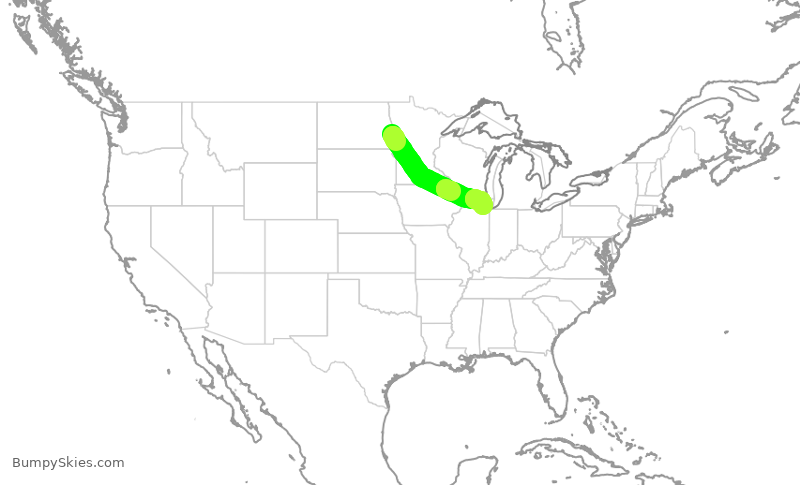Turbulence forecast map for GJS4380, FAR to ORD