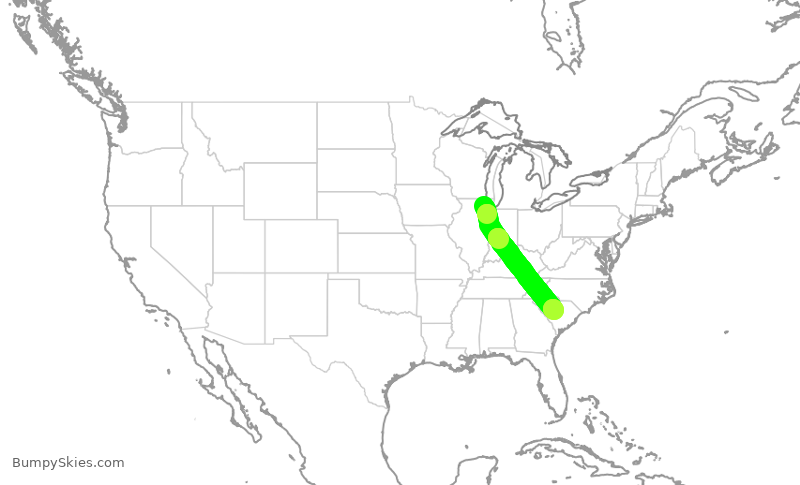 Turbulence forecast map for GJS4383, ORD to CAE