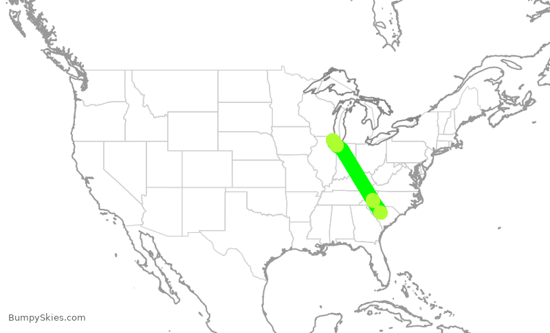 Turbulence forecast map for GJS4384, CAE to ORD