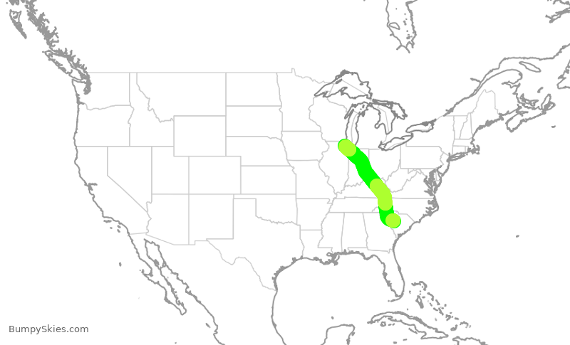 Turbulence forecast map for GJS4385, CAE to ORD