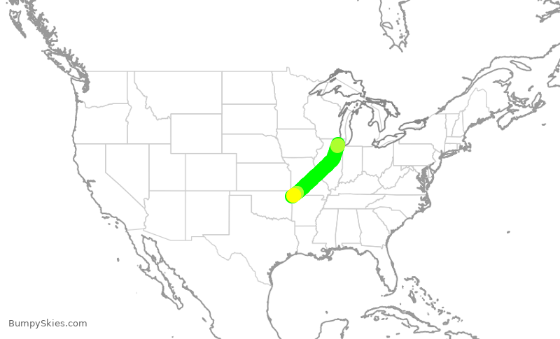 Turbulence forecast map for GJS4385, ORD to XNA