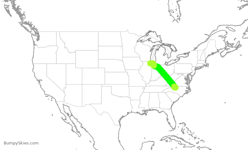 Turbulence forecast map for GJS4387, GSO to ORD