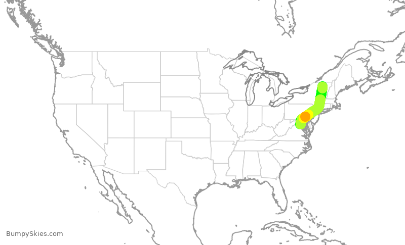 Turbulence forecast map for GJS4389, BTV to IAD