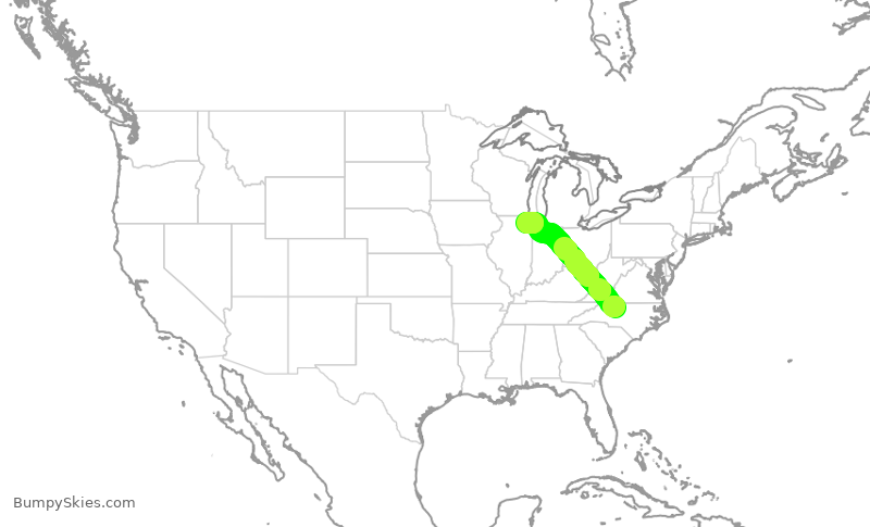 Turbulence forecast map for GJS4392, GSO to ORD
