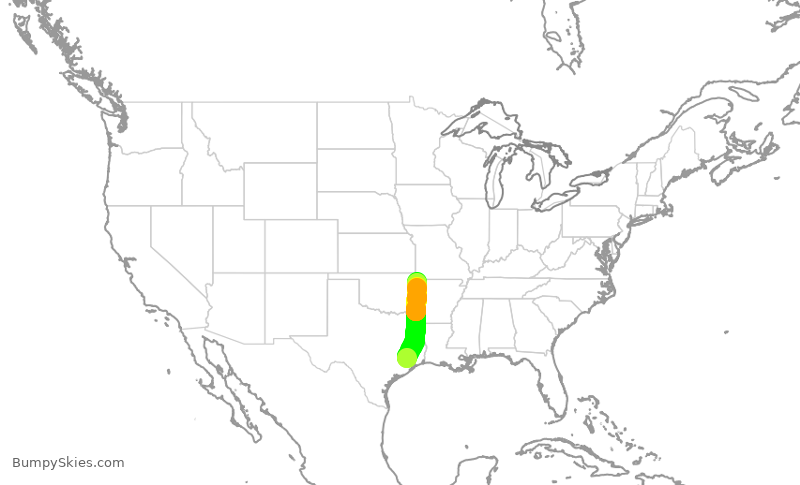 Turbulence forecast map for GJS4394, IAH to XNA