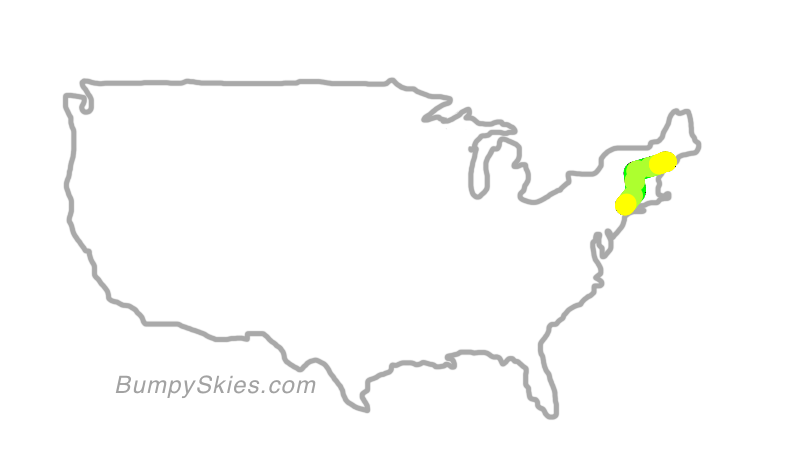 Map of continental US with illustrated flight path and turbulence forecast (described in text below)
