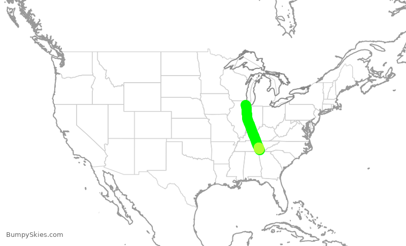 Turbulence forecast map for GJS4397, ORD to CHA