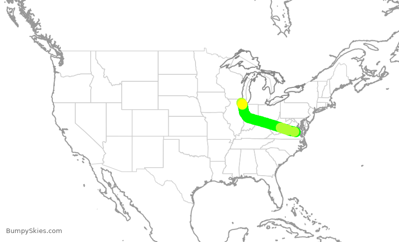 Turbulence forecast map for GJS4398, ORD to RIC