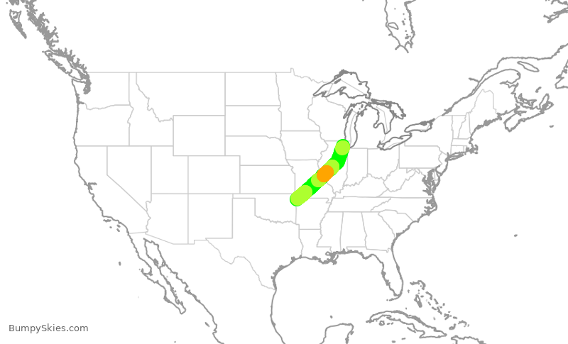 Turbulence forecast map for GJS4399, ORD to XNA