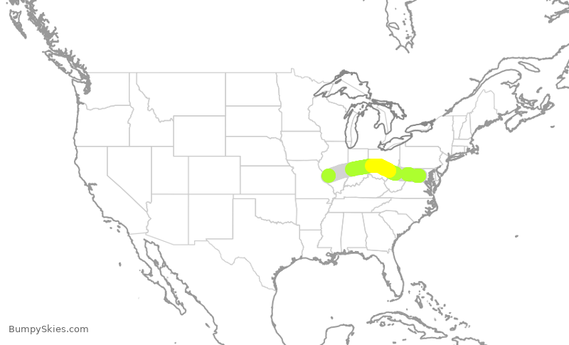 Turbulence forecast map for GJS4425, IAD to STL