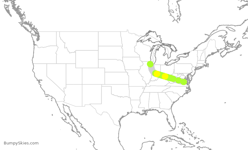 Turbulence forecast map for GJS4427, ORD to RIC