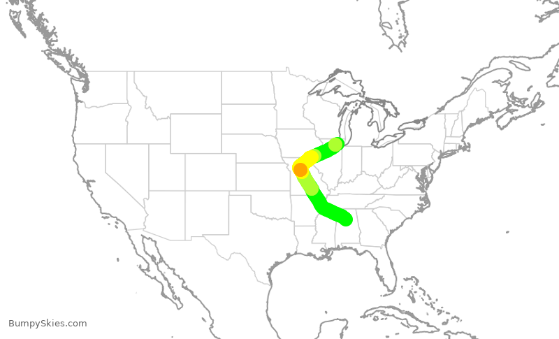 Turbulence forecast map for GJS4429, BHM to ORD