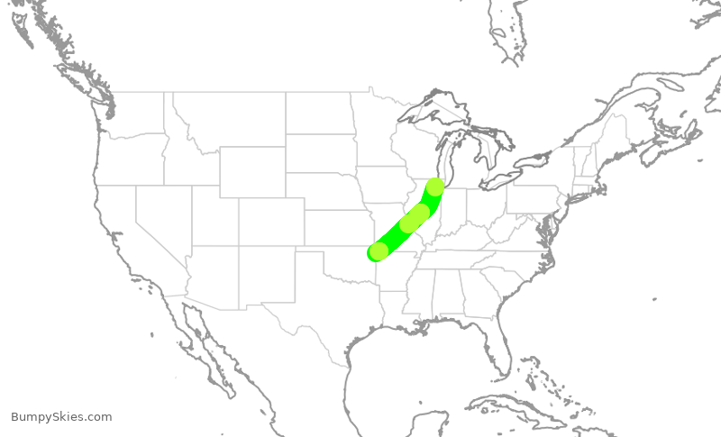Turbulence forecast map for GJS4431, ORD to XNA