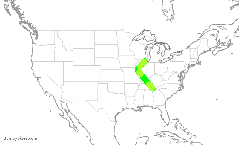 Turbulence forecast map for GJS4434, CHA to ORD