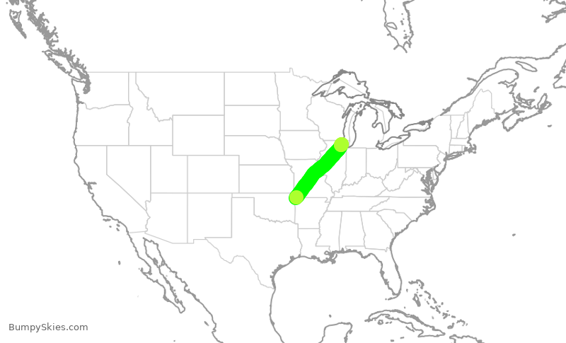 Turbulence forecast map for GJS4435, XNA to ORD
