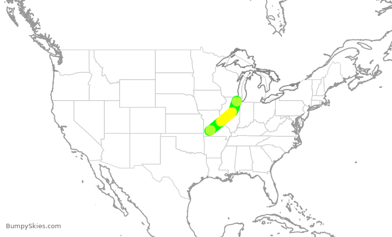 Turbulence forecast map for GJS4436, ORD to SGF