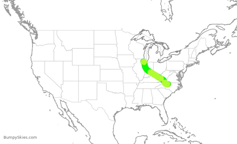 Turbulence forecast map for GJS4439, ORD to GSO