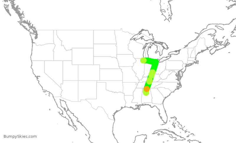 Turbulence forecast map for GJS4440, ORD to BHM