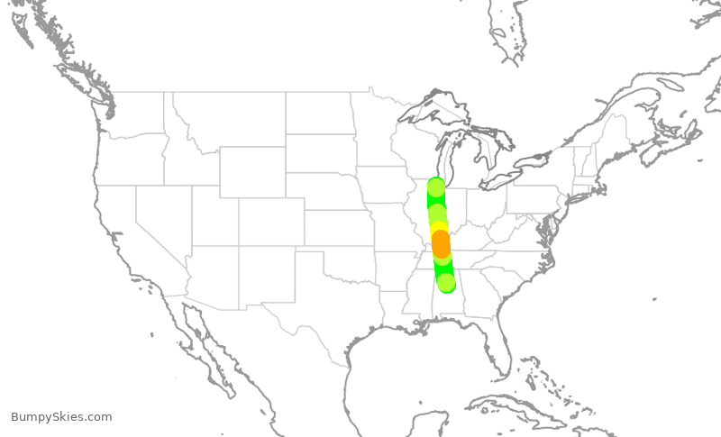 Turbulence forecast map for GJS4447, ORD to BHM
