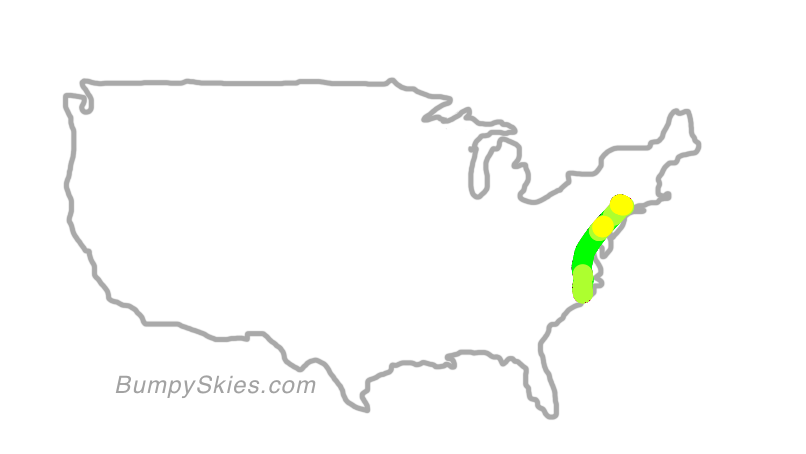 Map of continental US with illustrated flight path and turbulence forecast (described in text below)