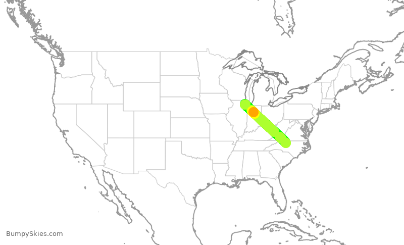 Turbulence forecast map for GJS4451, GSO to ORD